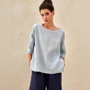 Lintico Linen Boat Neck Top NEW
